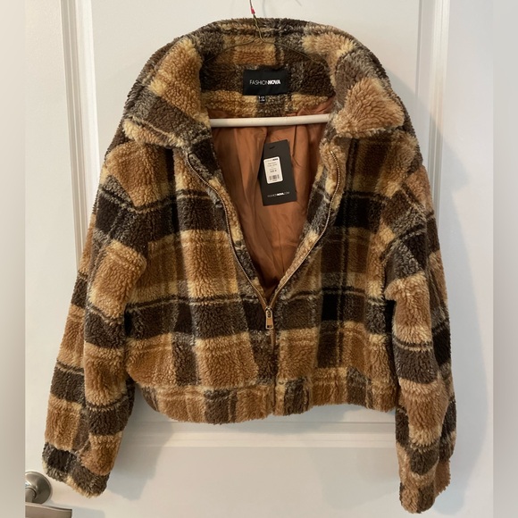 Plaid Fuzzy Jacket - Picture 2 of 4
